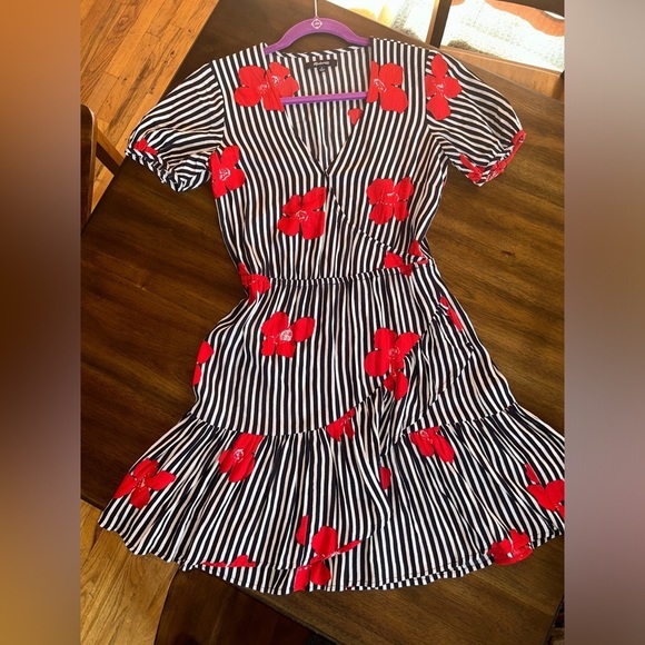 Madewell Ruffle Wrap Dress Candied Orchids Short Sleeve Mini Dress Size 0 - Picture 3 of 8